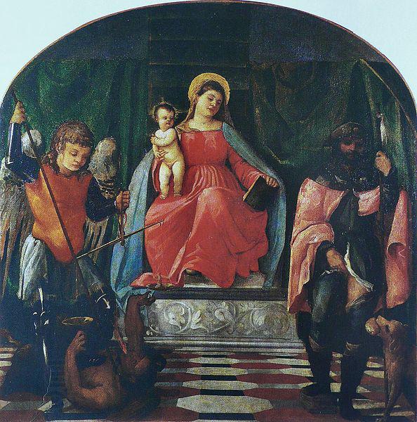 Francesco Vecellio Vierge a l'Enfant entre saint Michel et saint Roch China oil painting art
